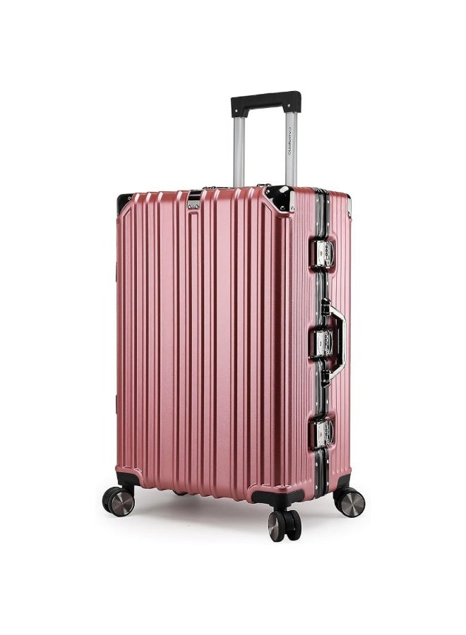 POGAGO Lightweight Aluminum Frame Polycarbonate Hard Case Luggage Set | 3-Piece Trolley Suitcase (20/24/28 Inch) | Silver Checked Luggage with 360° Double Spinner Wheels - Image 2